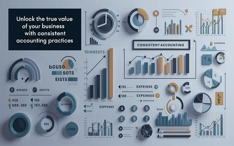 A professional infographic illustrating how consistent accounting practices unlock business value through data visualization.